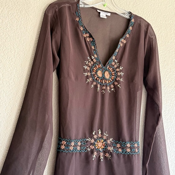 Cotton Express Y2K Sheer Embroidered Tunic Boho Fairycore Cottage Witch Top Sz M - Picture 6 of 11